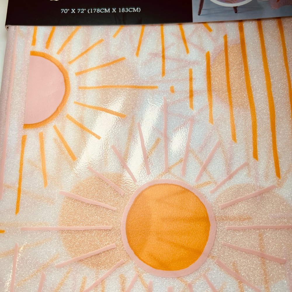 Golden Orange & Pink Sunshine Peva Glitter Shower Curtain Sun Sunburst
